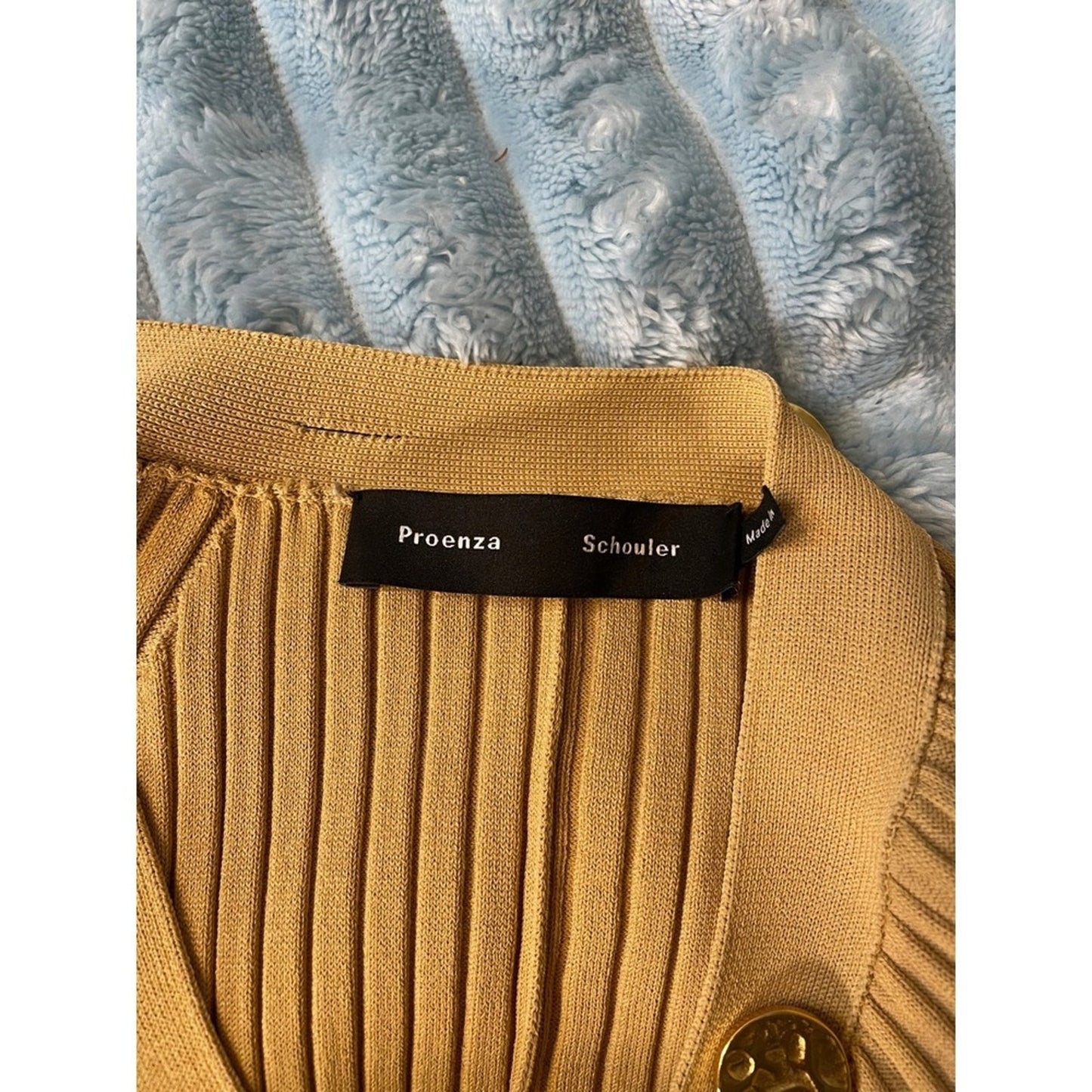 Proenza Schouler Ribbed Knit Long Sleeve Maxi Cardigan Dress Mustard Yellow S