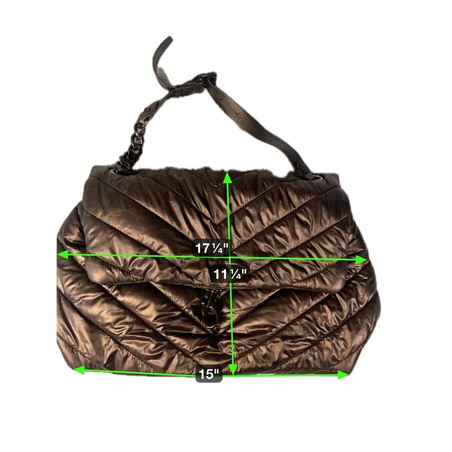 Rebecca Minkoff Puffy Chevron Shoulder Bag Bronze Metallic Chain Strap Flap