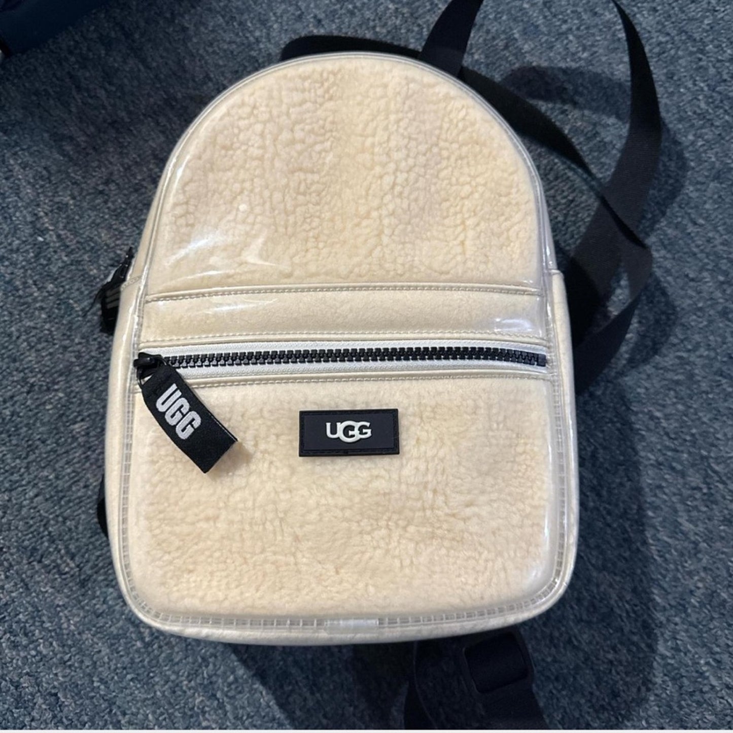 UGG Cream Shearling Backpack with Black Details