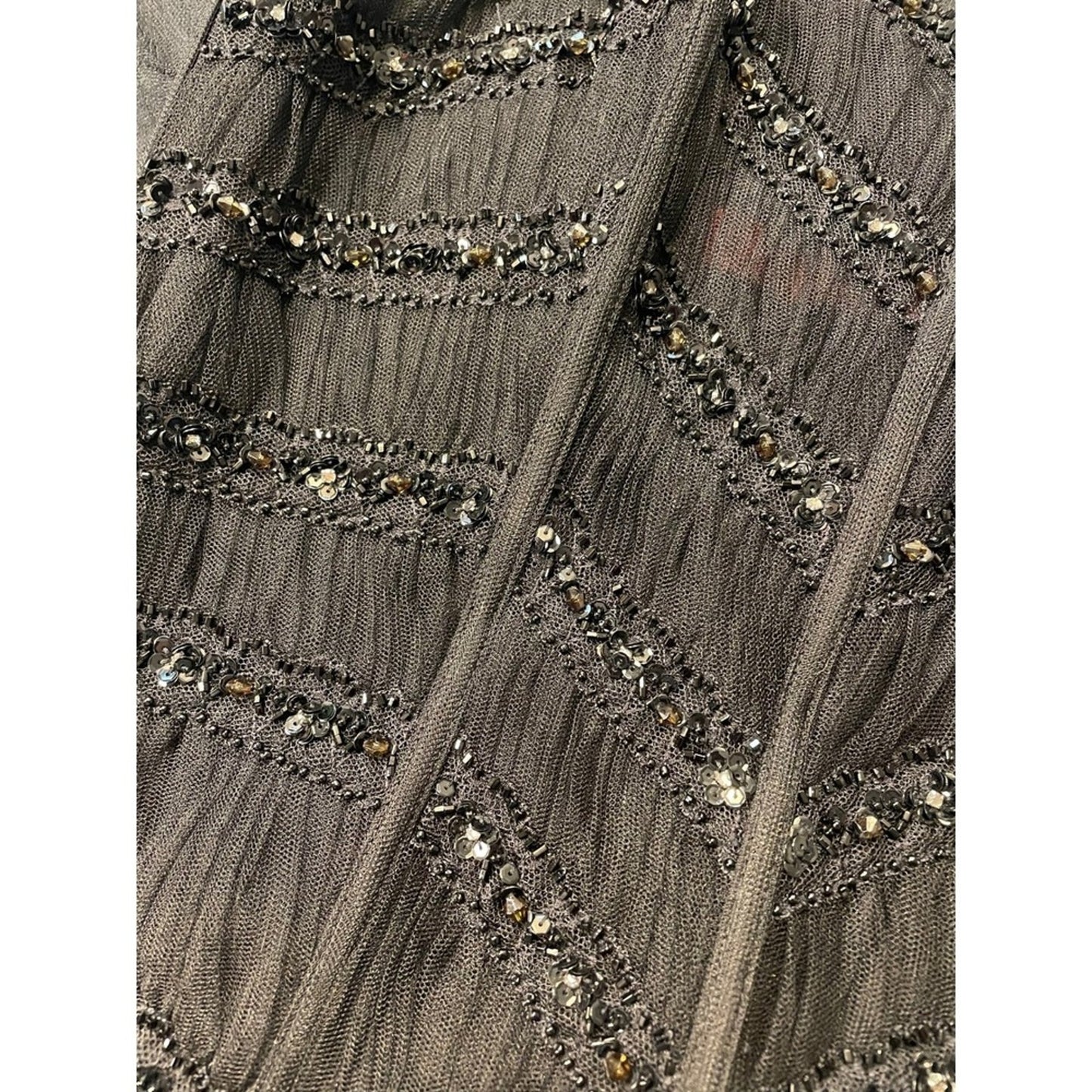 ANDREAMARAMON Evening Gown Beaded Straps Black Sheer Fishtail