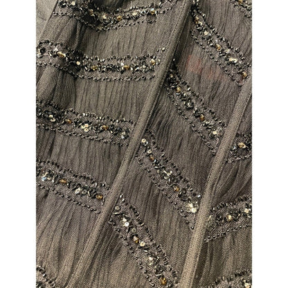 ANDREAMARAMON Evening Gown Beaded Straps Black Sheer Fishtail