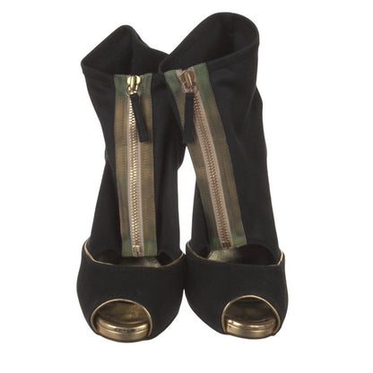 Stella McCartney
Suede Pumps Black Peep Toe Stiletto Booties Gold Heel size 7