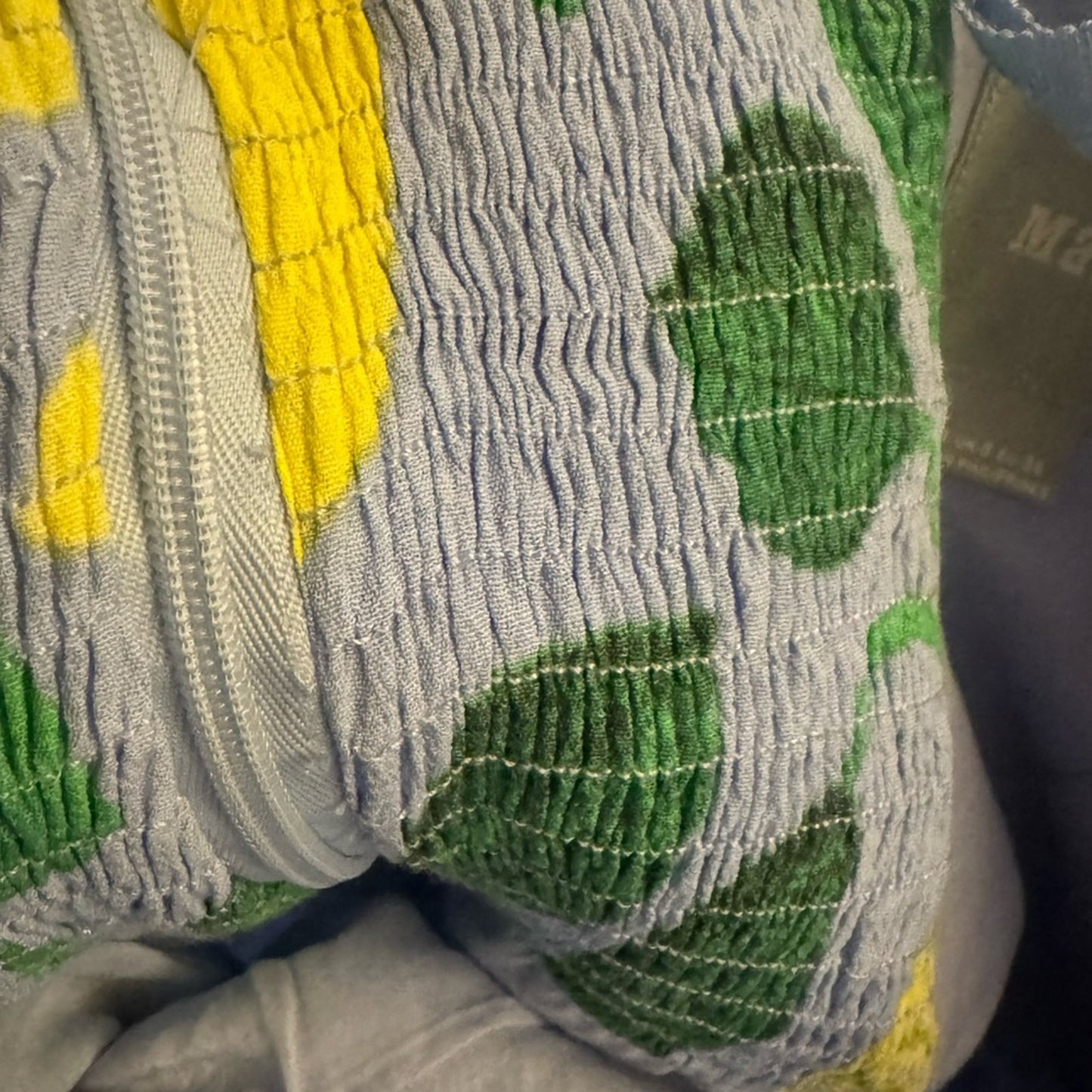 Anthropologie Maeve Blue and‎ Green Geometric Lemon  Strapless Jumpsuit