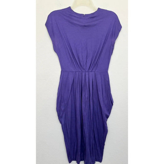Jil Sander Pleated Sheath Dress Knee Length Purple Silk Blend Pockets Women's 0