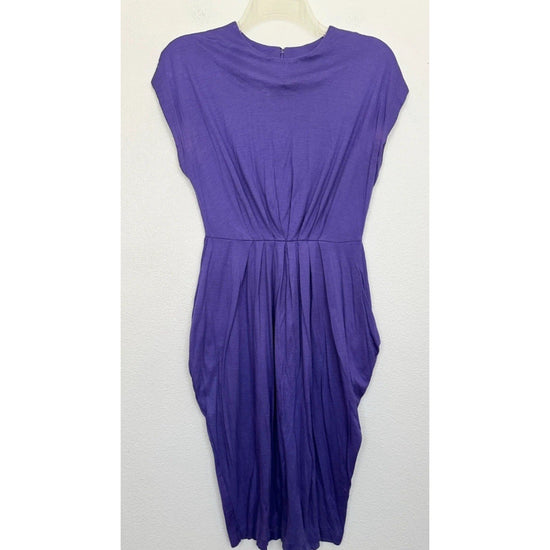 Jil Sander Pleated Sheath Dress Knee Length Purple Silk Blend Pockets Women&