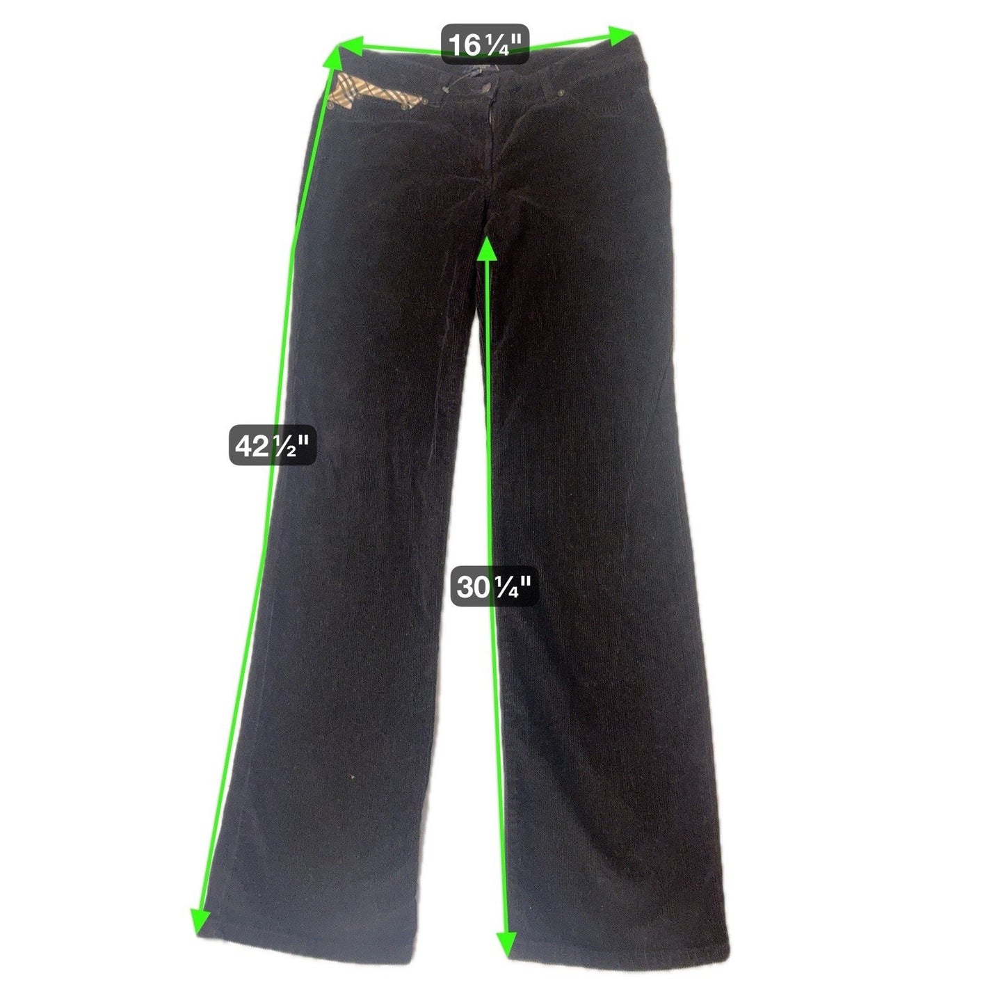 Burberry London Black Corduroy Pants Nova Check Trim Women’s US 6 Italy