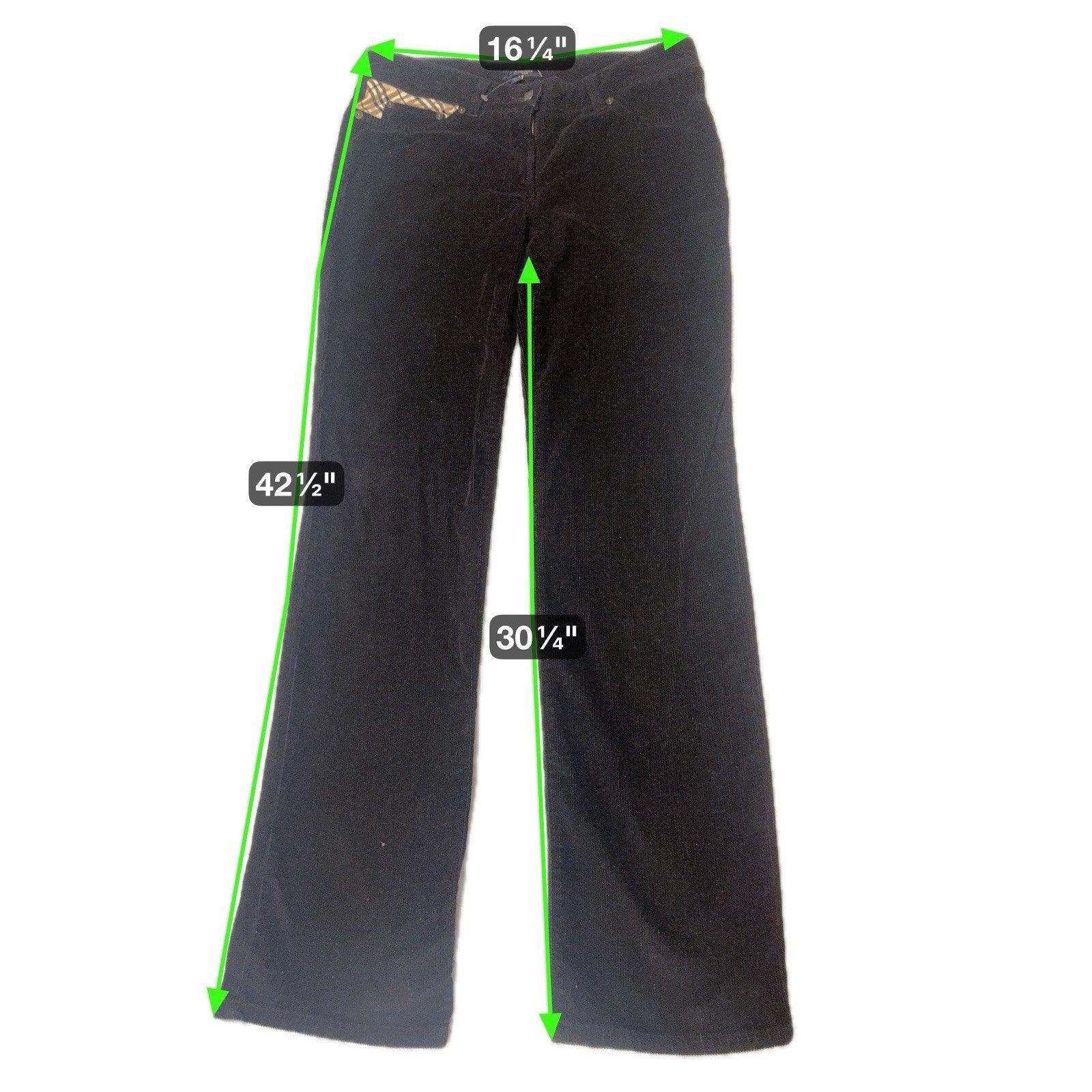 Burberry London Black Corduroy Pants Nova Check Trim Women’s US 6 Italy
