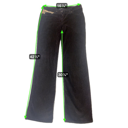 Burberry London Black Corduroy Pants Nova Check Trim Women’s US 6 Italy