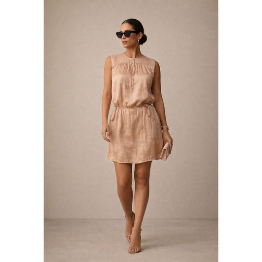 Zadig & Voltaire Crew Neck Mini Dress Beige Sleeveless Silk Blend Size M