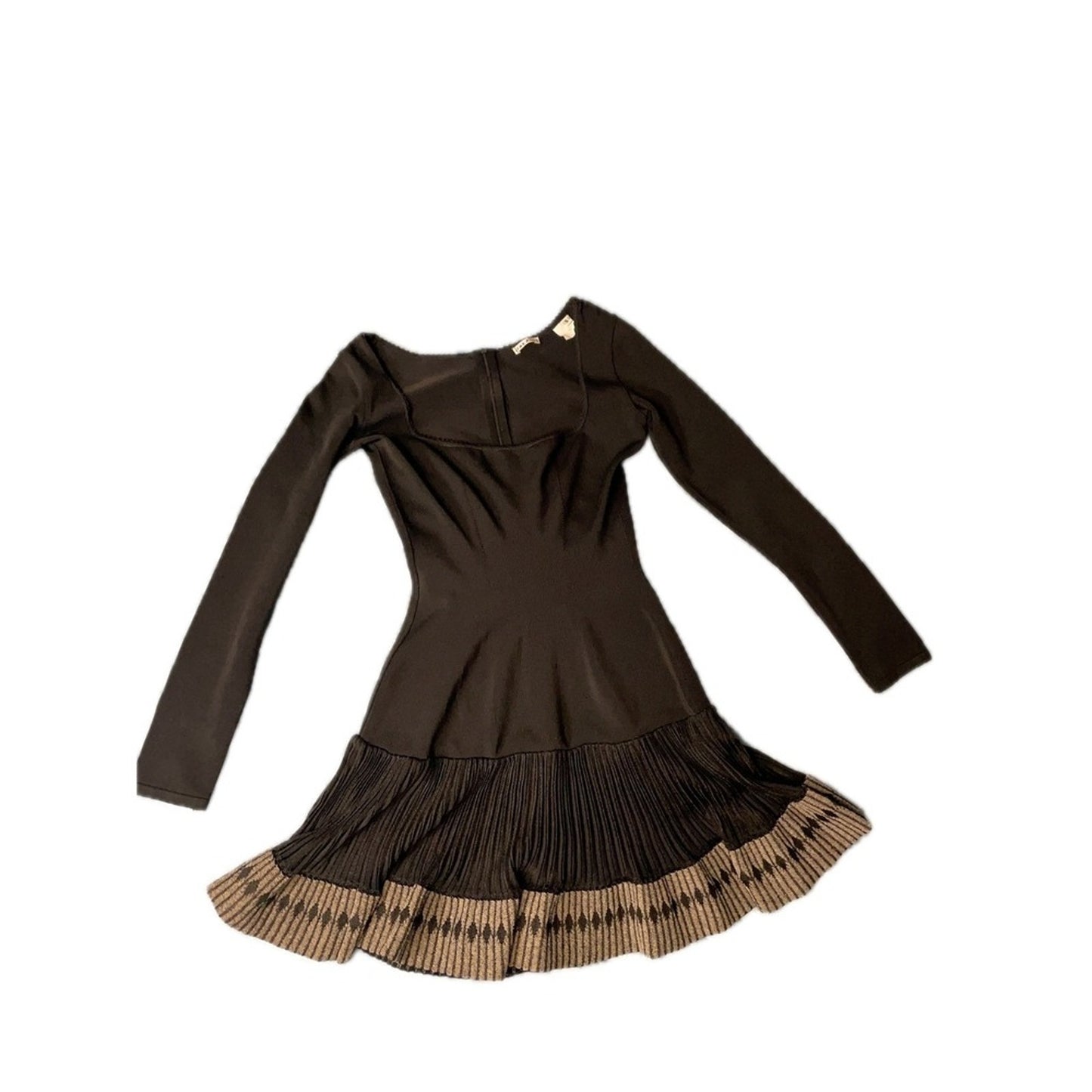 Alaia Black Long Sleeve Square Neck Pleated Skirt Dress Size S