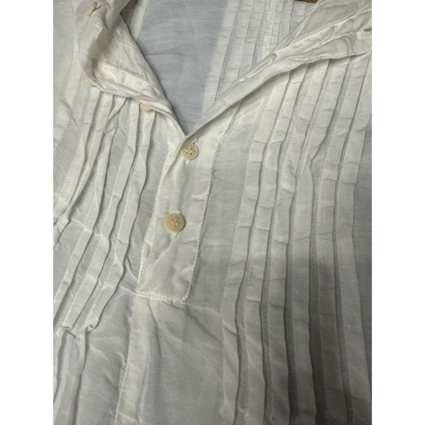 Yoko Apparel Tunic Dress Pleated Button Down White Casual Long Sleeve