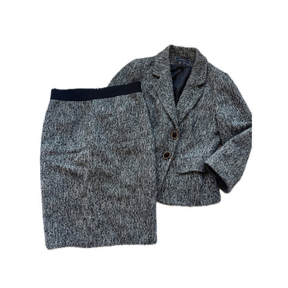 Luisa Spagnoli Blazer Skirt Suit Set Tweed Wool Blend Career Women's