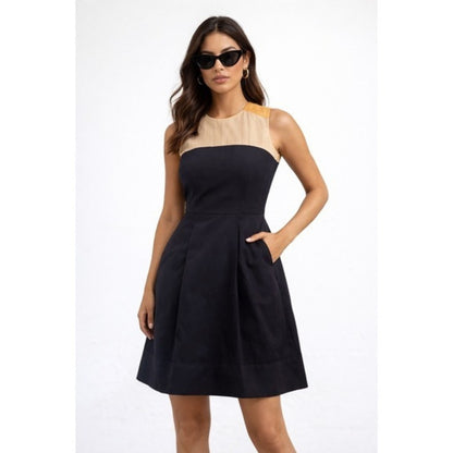 3.1 Phillip Lim Navy Silk Sheer Panel Fit Flare Dress Size 2