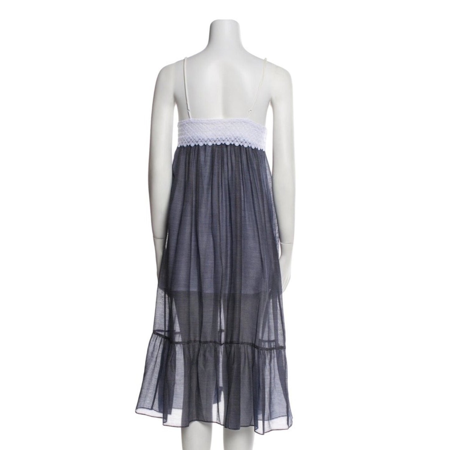 Sandro Sheer Stripe Lace Trim Maxi Dress Spaghetti Strap V Neck