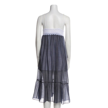 Sandro Sheer Stripe Lace Trim Maxi Dress Spaghetti Strap V Neck