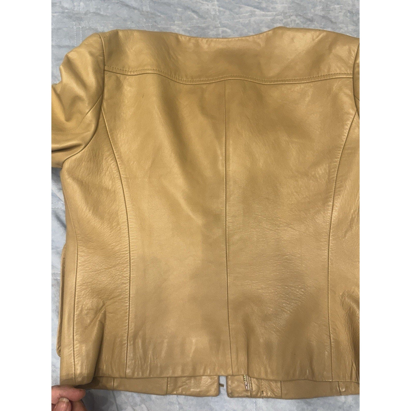 Tory Burch Camel Leather Jacket Gold Hardware Monogram Lining Women’s 2