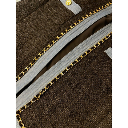 EDWARD ACHOUR PARIS Tweed Chain Trim Blazer Light Blue Trim Gold Buttons size S