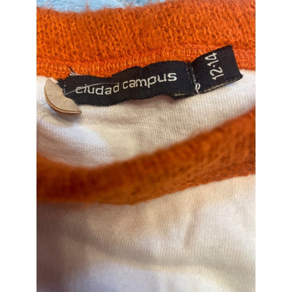 Ciudad Campus Barcelona Graphic Raglan Shirt Kids Size 12-14 Orange White