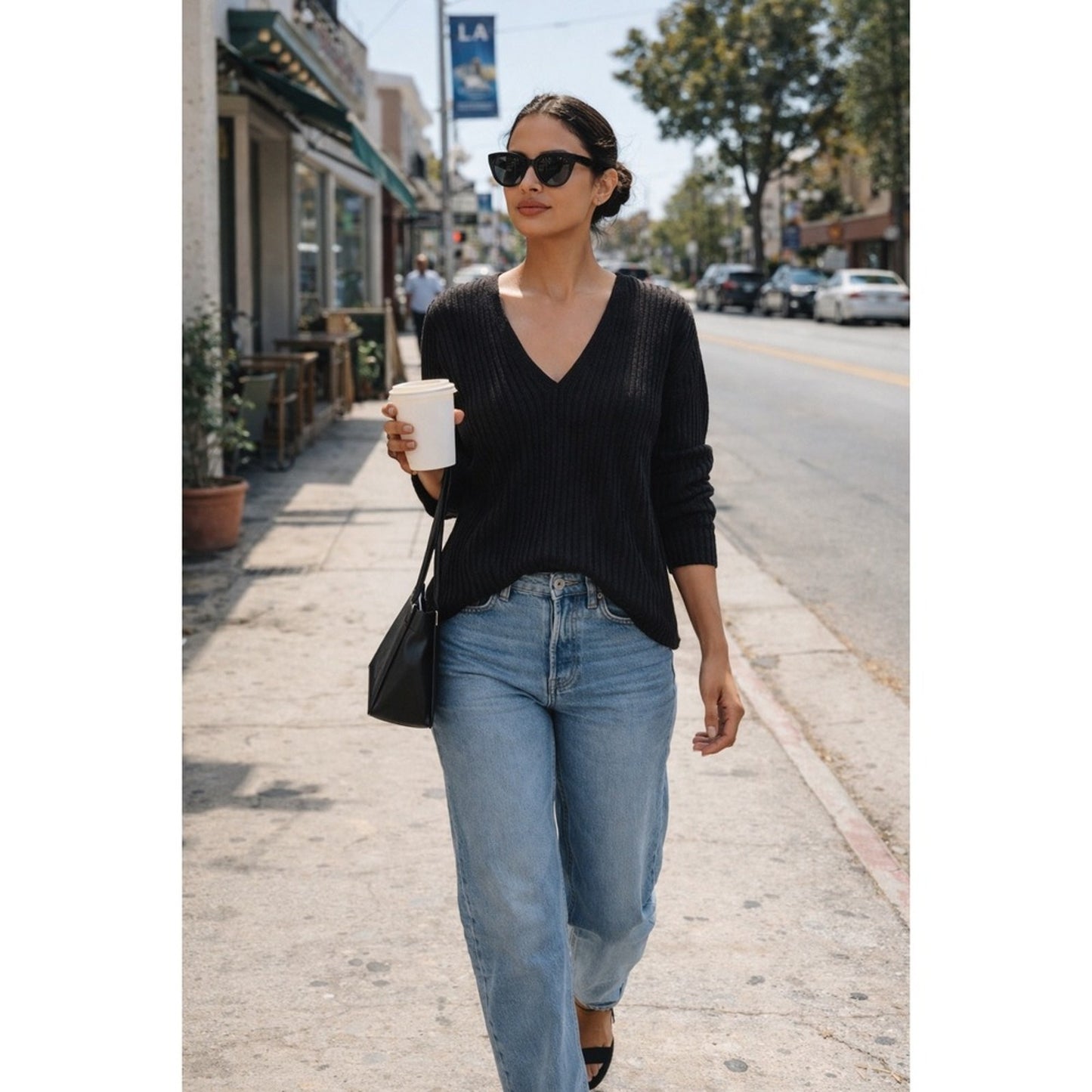 ACNE STUDIOS DEBORAH L WOOL Ribbed V Neck Sweater Black Size S
