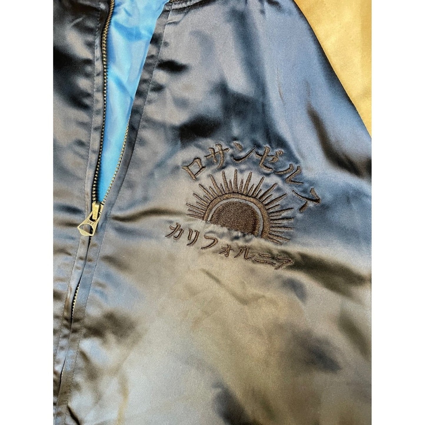 Superdry Mens Bomber Jacket Blue Satin Eagle Embroidery Los Angeles CA Size M