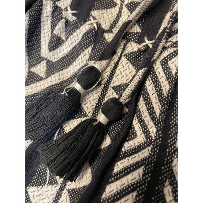 Maeve by Anthropologie Black White Aztec Print Tiered Tassel Dress XSmall
