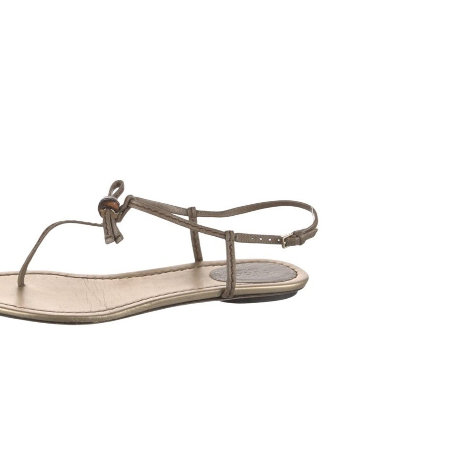Gucci Bamboo Accent Metallic Leather Thong Sandals Champagne Size 8 IT 38