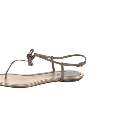 Gucci Bamboo Accent Metallic Leather Thong Sandals Champagne Size 8 IT 38