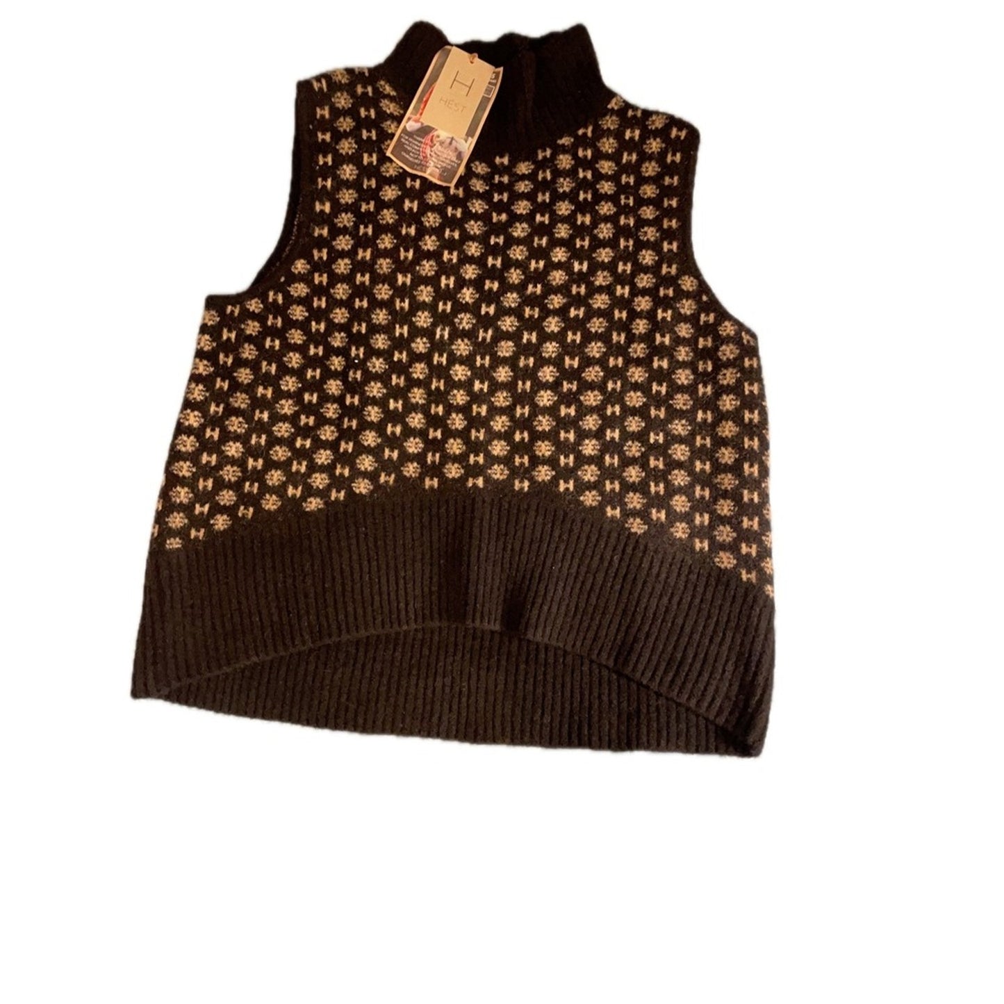 Hest  Geometric Fair Isle Knit Turtleneck Sleeveless Sweater Vest Size S/M NWT