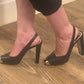 Christian Dior Slingback Heels Black Leather Silver Toe Cap Pumps Elegant S 8.5