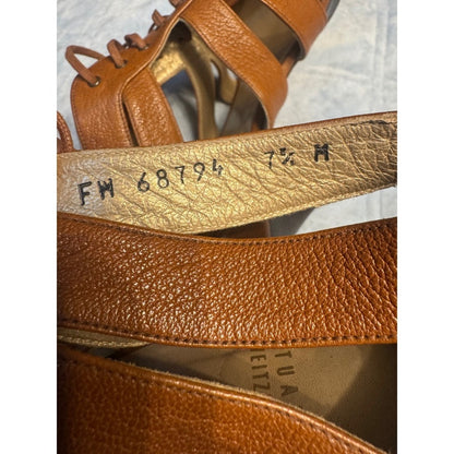 Stuart Weitzman Brown Leather Lace Up Heeled Sandals Size 7.5M