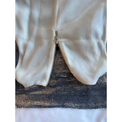 MAJE Women's Sleeveless Sequined Top Cream Silver Zipper Back Size 3 fits 8-10