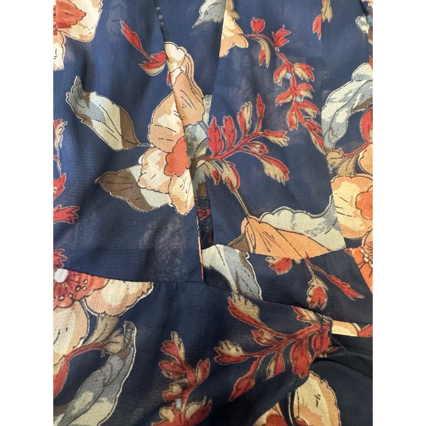 Reformation Floral Wrap Mini Dress Navy Orange Cream Flowers Women’s Size Small