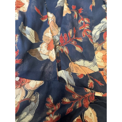 Reformation Floral Wrap Mini Dress Navy Orange Cream Flowers Women’s Size Small