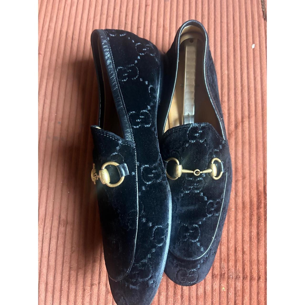 Gucci Jordaan Horsebit Loafers Black GG Monogram Velvet 430088 Mens 8