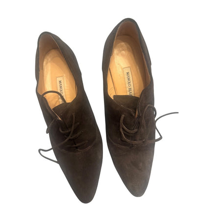 Manolo Blahnik Black Suede Lace-Up Oxford Heels | Size 38.5 (US 8)