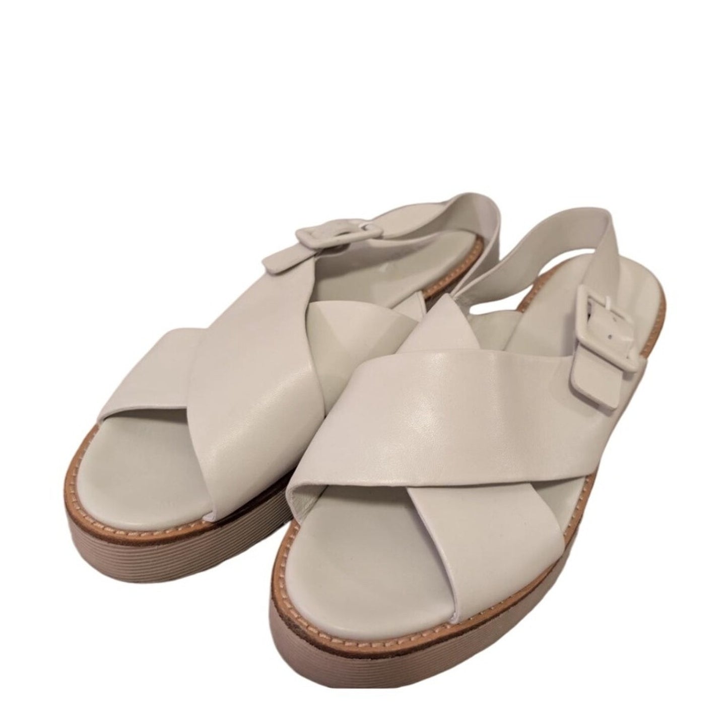 Vince White Leather Crisscross Platform Buckle Strap Sandals Shoes US 10 EUR 40