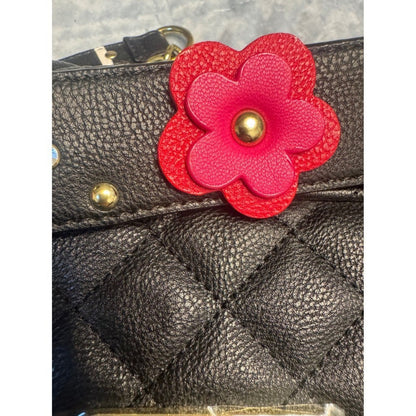 Betsey Johnson Black Quilted Belt Bag with Floral Detail Studded Strap NWT