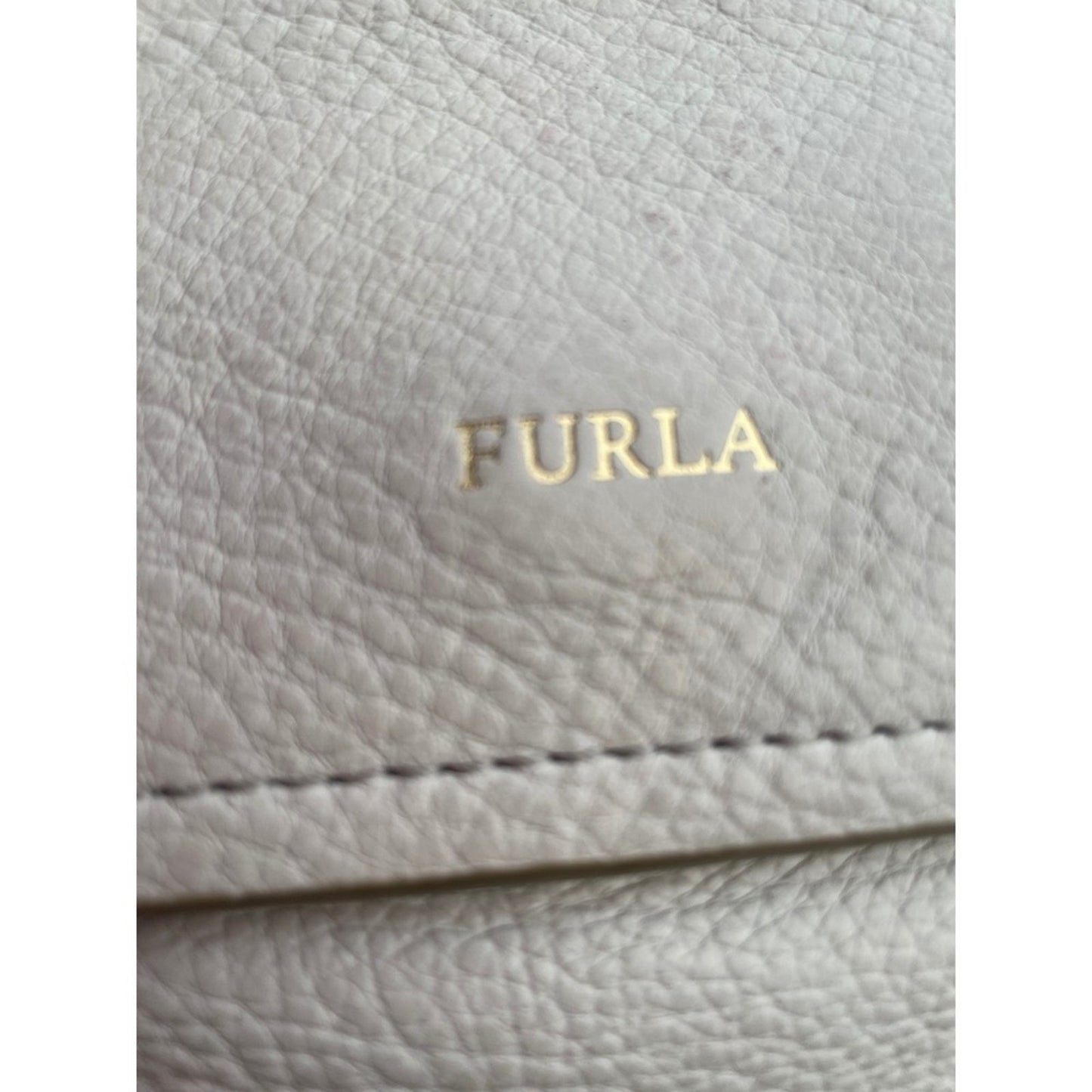 Furla Cream Leather Crossbody Shoulder Bag Flap Zip Closure Gold Hardware