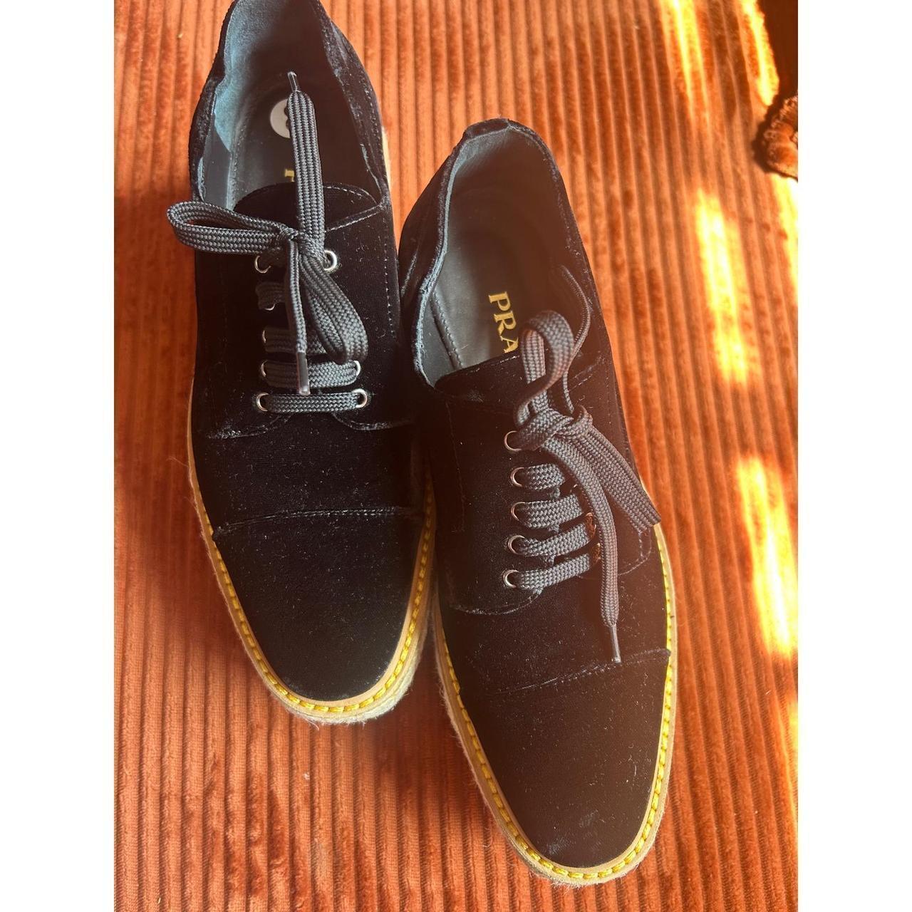 Prada Platform Oxfords Women's Size 8 Black Excellent Velvet Espadrille Trim
