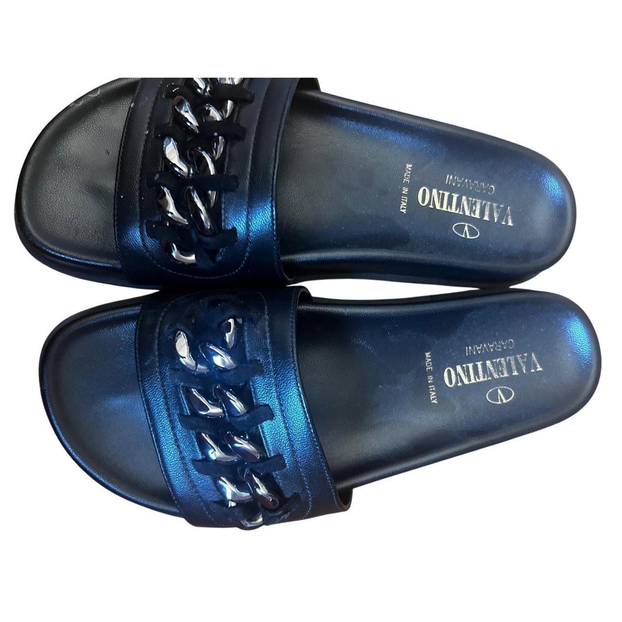 Valentino Garavani Slides Women's Size 8 Black Good Chain Detail