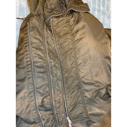 ALLSAINTS Olive Green Nylon Bomber Coat  With Multiple Zippers Size Small