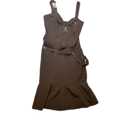 Moschino Jeans Black Strappy Buckle Midi Dress Fishtail Hem