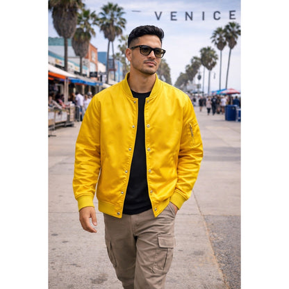 Acne Studios Bomber Jacket Yellow Satin Snap Button Mens Size Medium