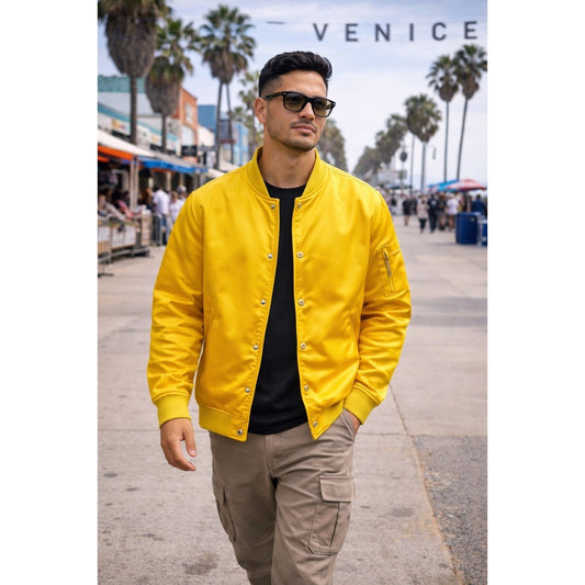 Acne Studios Bomber Jacket Yellow Satin Snap Button Mens Size Medium