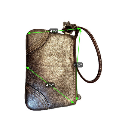 Coach Metallic Bronze Leather Wristlet Clutch Pouch Bag