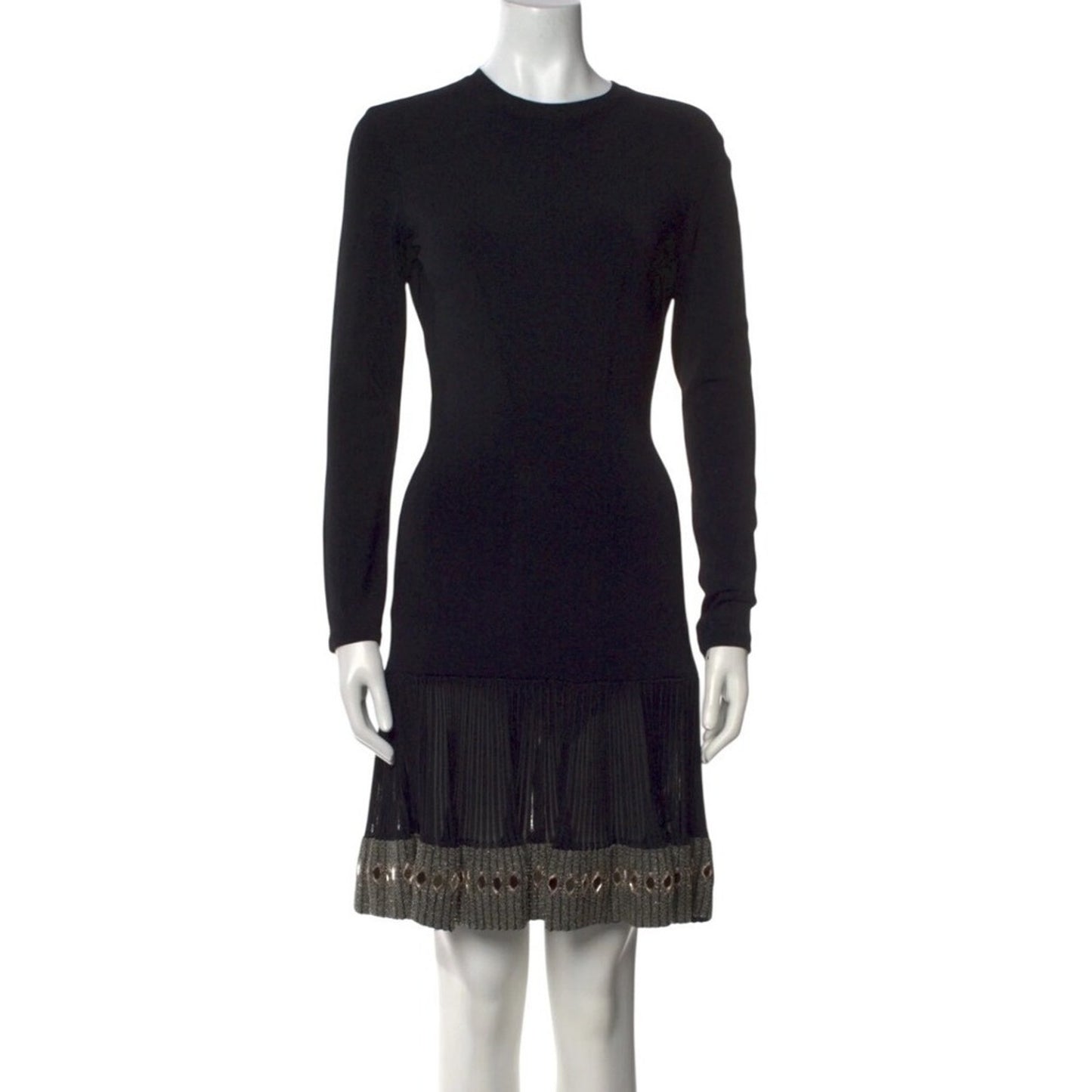 Alaia Black Long Sleeve Square Neck Pleated Skirt Dress Size S