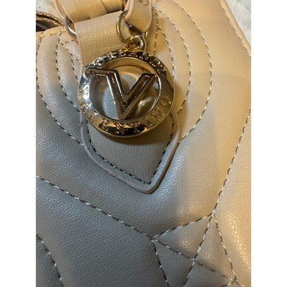 Valentino Orlandi Vegan Leather Quilted Tote Beige Gold Charm Top Handle NWT