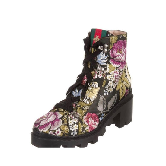 Gucci Flashtrek Brocade Combat Boots — Size 40