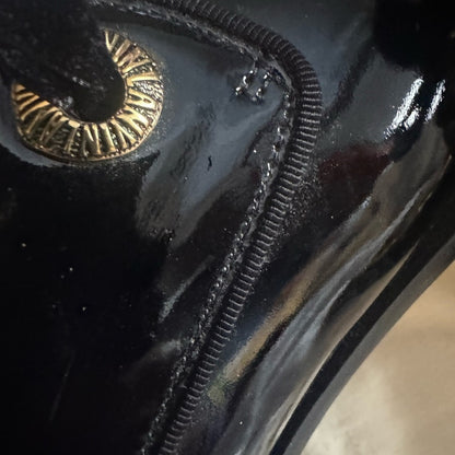 Lanvin Black Flats with Glossy Patent Leather Finish with‎ velvet laces 37.5
