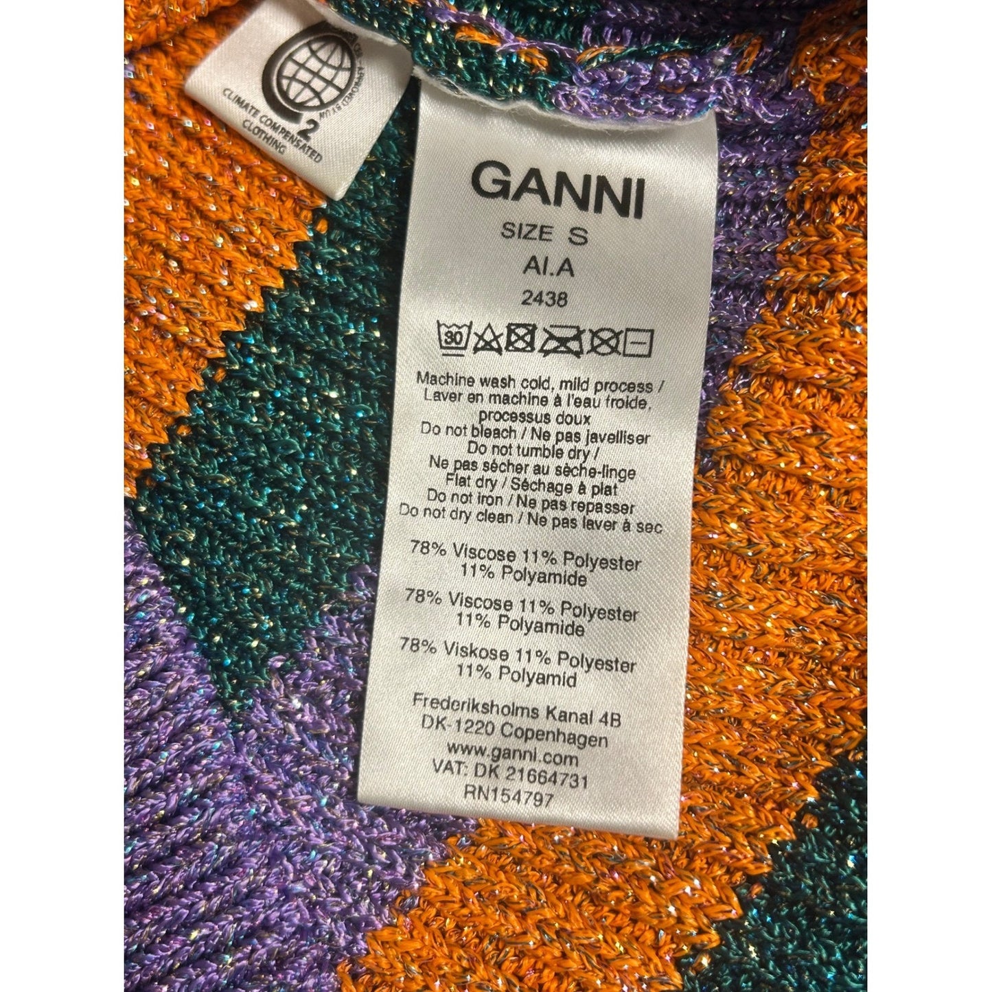 Ganni Womens Multicolor Striped Metallic Knit Short Sleeve Sweater Top Purple S